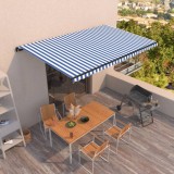 VidaXL Copertină retractabilă automat, albastru și alb, 500x350 cm