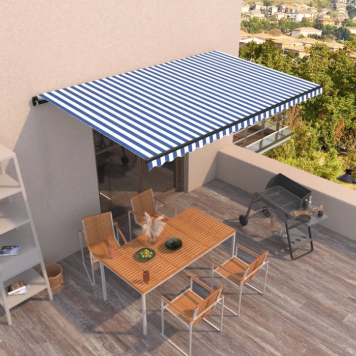 vidaXL Copertină retractabilă automat, albastru și alb, 500x350 cm