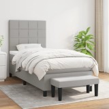 Cumpara ieftin Pat box spring cu saltea, gri deschis, 90x200 cm, textil