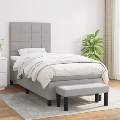 vidaXL Pat box spring cu saltea, gri deschis, 90x200 cm, textil 3136565 foto