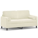 Canapea cu 2 locuri cu pernute, crem, 140 cm, catifea