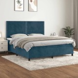 vidaXL Pat box spring cu saltea, albastru &icirc;nchis, 160x200 cm, catifea 3142975