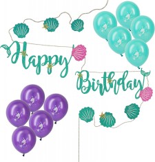 Set aniversar cu banner si 10 baloane Zerhok, multicolor, hartie/latex