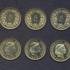 ELVETIA SET DE MONEDE 5 Rappen x9 buc 1981 1998 2000 2001 2002 2003 2004-06 UNC