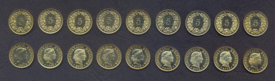 ELVETIA SET DE MONEDE 5 Rappen x9 buc 1981 1998 2000 2001 2002 2003 2004-06 UNC foto