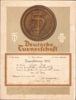HST PM29 Diplomă 1932 Deutsche Turnerschaft foto
