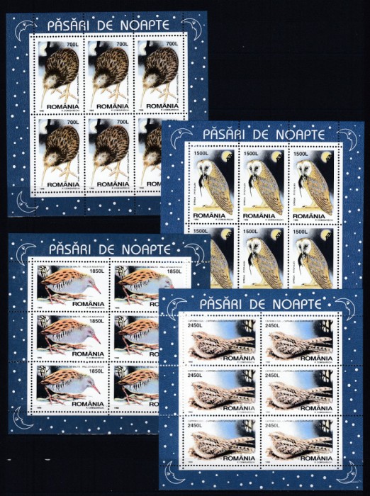 ROMANIA 1998 LP 1458 a PASARI DE NOAPTE SET 4 MINICOLI MNH
