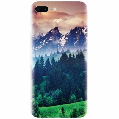 Husa silicon pentru Apple Iphone 8 Plus, Forest Hills Snowy Mountains And Sunset Clouds foto