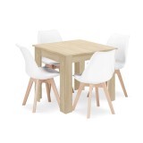 Set masa pentru sufragerie/living + 4 scaune Mark alb, Artool, lemn, stejar sonoma, 80x80x75 cm, Leobert