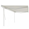VidaXL Copertină retractabilă manual, cu st&acirc;lpi, crem, 5x3 m