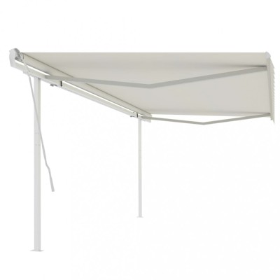 vidaXL Copertină retractabilă manual, cu st&amp;acirc;lpi, crem, 5x3 m foto