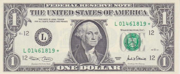 Bancnota Statele Unite ale Americii 1 Dolar 2001 - P509 UNC ( L = San Francisco - STARNOTE - vezi descriere )