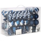 Set globuri si decoratiuni de Craciun, 77 piese, diverse dimensiuni, albastru inchis Household NewTrend