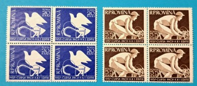 TIMBRE ROMANIA LP 430/1957 -CURSA PACII - Bloc de 4 timbre -MNH foto
