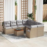 Set canapea grădină 9 piese cu perne, bej, ratan sintetic, lemn de acacia