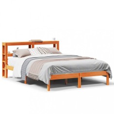 vidaXL Cadru de pat cu tăblie, maro ceruit, 135x190 cm, lemn masiv pin 3305735