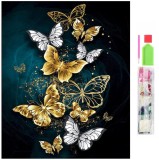 Set de broderie cu diamante 5D, model Fluturi, 30x40 cm, accesorii incluse, multicolor, Oem