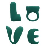 Set jucării erotice LOVELINE &lsquo;Love&rsquo; (S)Explore Set, cu stimulator clitoris, vibrator de deget, vibrator pentru cupluri și inel de penis, verde