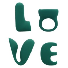 Set jucării erotice LOVELINE &lsquo;Love&rsquo; (S)Explore Set, cu stimulator clitoris, vibrator de deget, vibrator pentru cupluri și inel de penis, verde