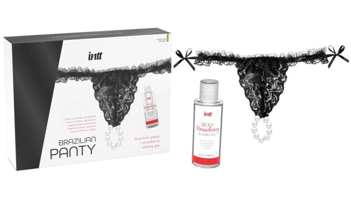 Brazilian Panty - Set bikini și lubrifiant, negru