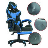 Cumpara ieftin Scaun ergonomic de gaming, tetiera, suport retractabil picioare, sport lombar, inaltime reglabila, negru, albastru, RESIGILAT