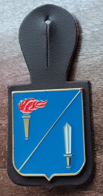 QW8 21 - Insigna - tematica militara - faclie si spada - suport de piele foto