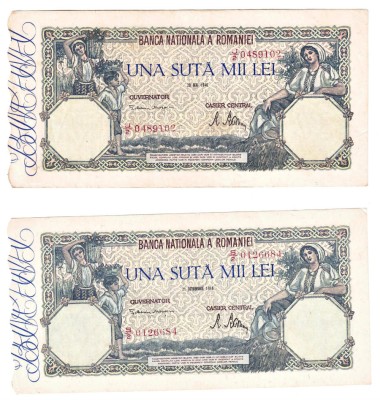 ROMANIA SET 100 000 100000 LEI MAI SI OCTOMBRIE 1946 STARE EXCELENTA SPRE AUNC foto