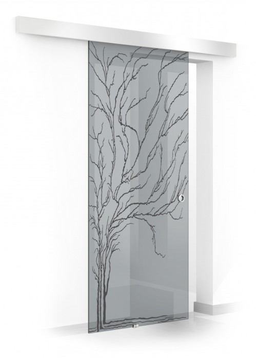 Usa culisanta Boss &reg; model Tree negru, 90x215 cm, sticla gri 8 mm, glisanta in ambele directii