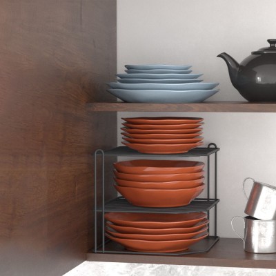 Raft Organizator Metalic, Model Colt, 3 Nivele, Culoare Negru, Dimensiuni 23x23x21cm foto