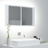 Dulap de baie cu oglindă și LED, alb extralucios 80x12x45 acril, vidaXL