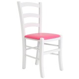 Scaun Paesana - cadru alb - imitatie piele roz - 21896
