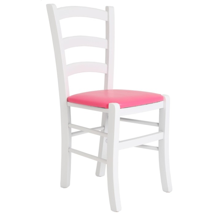 Scaun Paesana - cadru alb - imitatie piele roz - 21896