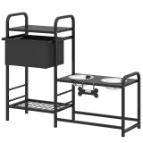PawHut Bol ridicat pentru c&acirc;ini, reglabil pe &icirc;nălțime, cu spațiu de depozitare, 2 x boluri din oțel inoxidabil 800 ml, 89,5x27x74 cm, Negru | Aosom Ro