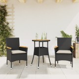VidaXL Set mobilier grădină perne 3 piese negru poliratan/lemn acacia 3278717