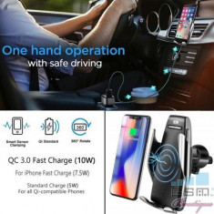 Suport Auto Cu Incarcator Wireless Fast Charge Si Senzor Inteligent foto