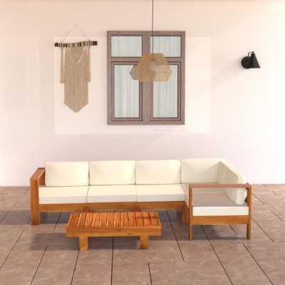 vidaXL Set mobilier grădină perne alb/crem, 6 piese, lemn masiv acacia foto