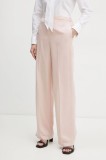 Theory pantaloni de matase culoarea roz, drept, high waist, K0502208