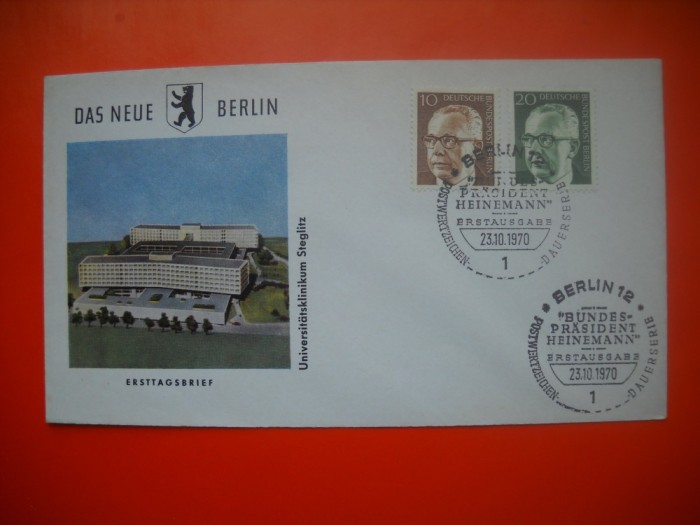 HOPCT PLIC S FDC NR 687 /PRESEDINTELE HEINEMANN - UNIVERSITATEA STEGLITZ - BERLIN VEST 1970 GERMANIA -NECIRCULAT