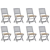 vidaXL Scaune pliabile de exterior cu perne, 8 buc., lemn masiv acacia 3078308