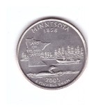 Moneda SUA 25 centi/quarter dollar 2005 P, Minnesota 1858, stare foarte buna, America de Nord, Cupru-Nichel