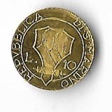 Moneda Replica 10 Lire 1937 San Marino, Aur 0.375 (0.4g), Miniatura, Suvenir. Colectie Numismatica