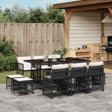 Cumpara ieftin Set mobilier de exterior cu perne, 11 piese, negru, poliratan
