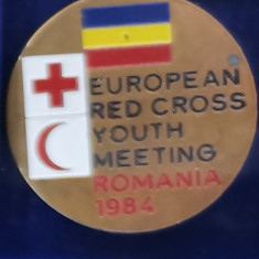 SV * Insigna CRUCEA ROȘIE EUROPEANĂ * CONGRESUL TINERETULUI * ROMÂNIA 1984