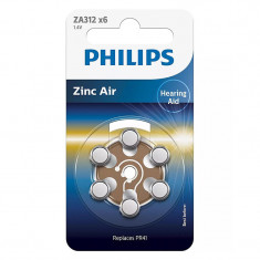 Set 6 baterii auditive Zinc Air Philips, ZA312, 1.4 V, 160 mAh, ambalaj blister