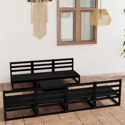 Gossi set mobilier de gradina, 8 piese, negru, lemn masiv de pin foto