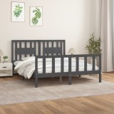 Cumpara ieftin Cadru pat cu tăblie King Size, gri, 150x200 cm, lemn masiv pin
