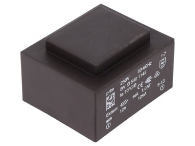 Transformator &amp;icirc;ncapsulat 12V 1A 12VA PCB foto
