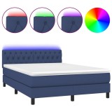 Cumpara ieftin Pat cu arcuri, saltea si LED, albastru, 140x200 cm, textil