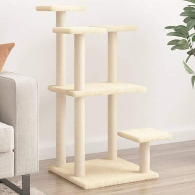 vidaXL St&amp;acirc;lpi de zg&amp;acirc;riat pentru pisici cu platforme, crem, 98,5 cm 172106 foto