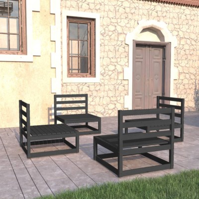 Gossi set mobilier de gradina, 4 piese, negru, lemn masiv de pin foto